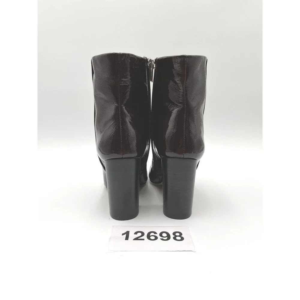Vince Camuto Patent Leather Bootie Womens 9 Burgundy Excellent Block Heel Square